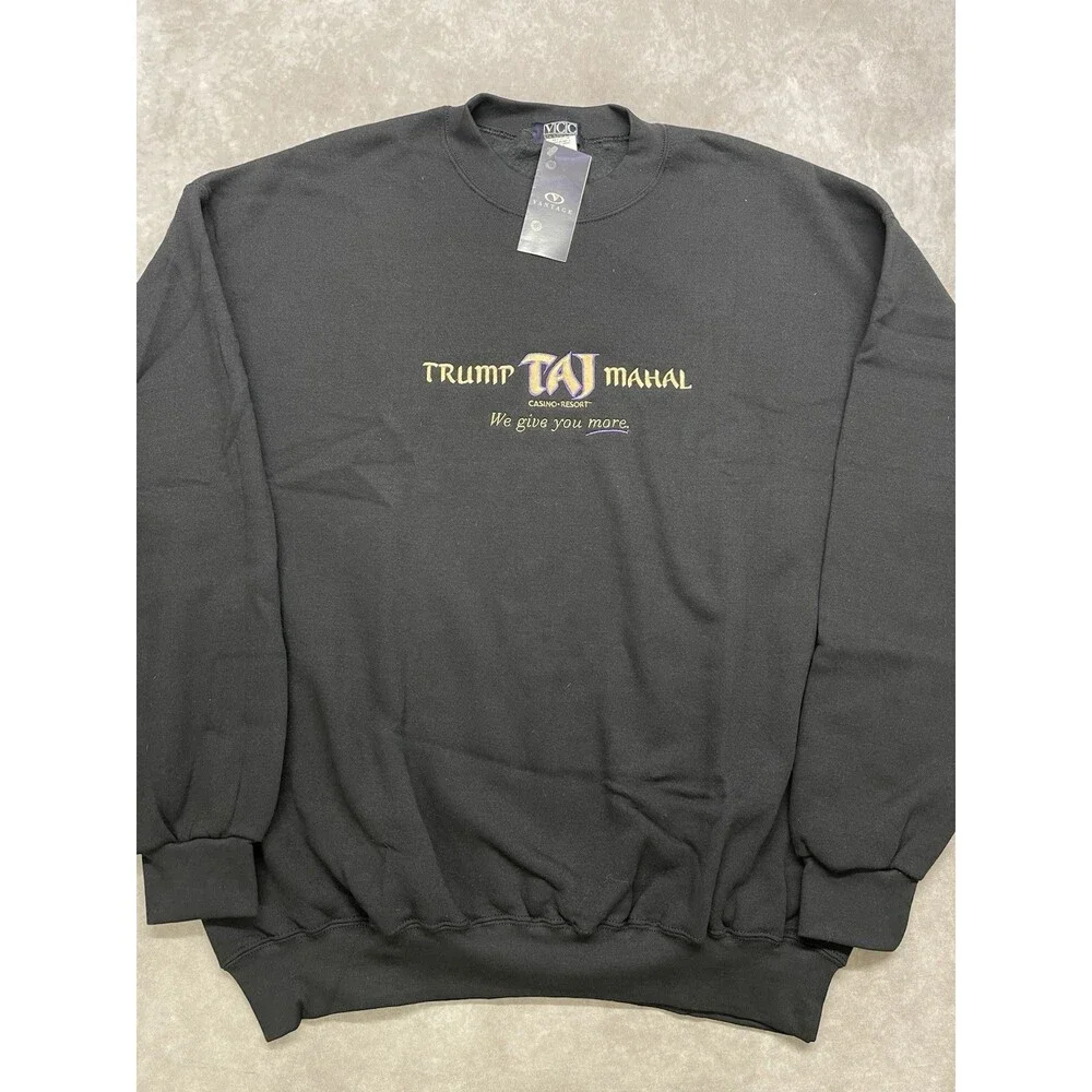 NWT Vtg 90s Trump Taj Mahal Atlantic City Casino Sweatshirt XL Black Gold USA